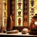 **Image Prompt:** "Database connecting to ancient wisdom. A glowing digital interface displaying traditional remedies, environmental practices, and artisan crafts. Blended Arabesque and modern tech style, warm lighting."