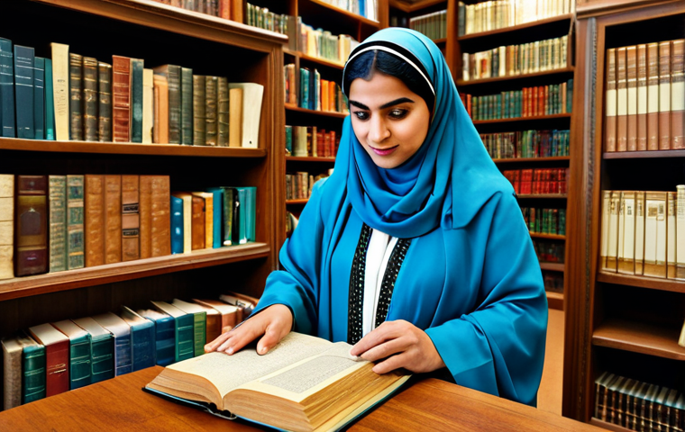 Documenting Local Knowledge**
"A librarian in a traditional Arabic dress, carefully archiving ancient manuscripts and oral history recordings, surrounded by shelves of books in a well-lit library, appropriate attire, safe for work, professional setting, perfect anatomy, natural proportions, high quality, family-friendly."
**