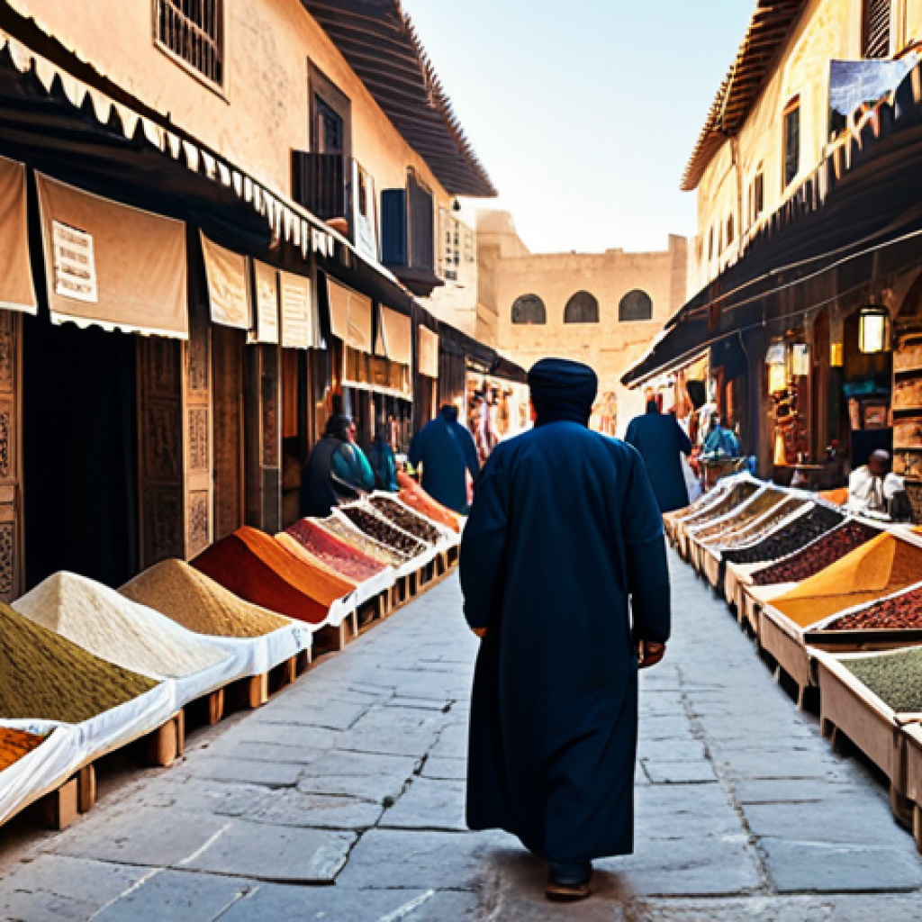 **

"A bustling marketplace in an old Arab city, fully clothed vendors selling spices, textiles, and traditional crafts, appropriate attire, safe for work, perfect anatomy, natural proportions, warm sunlight, vibrant colors, professional photography, modest setting, family-friendly atmosphere."

**