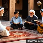 Home 18 토착지식 데이터베이스의 사회적 가치 - A warm, vibrant scene depicting an elderly Arab storyteller surrounded by attentive children and adu...
